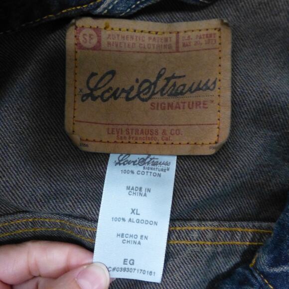 Levis Jacket Mens XL Denim Jean Button Up Dark Wash Trucker Biker Work Cotton - Picture 5 of 8